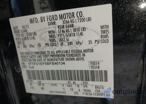 2011 Ford F-150 Xlt z USA, uszkodzony, nr VIN 1FTFX1EF5BFB40134